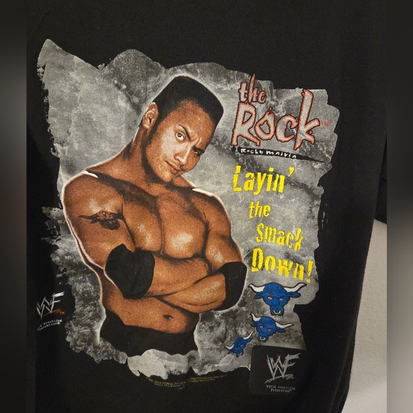 Vintage THE ROCK WWF Layin The Smack Down T Shirt Mens Medium Interactive READ - Picture 3 of 9